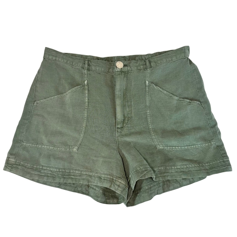 Christian Siriano New York Olive Green Linen Blend Utility Shorts‎ Womens Large